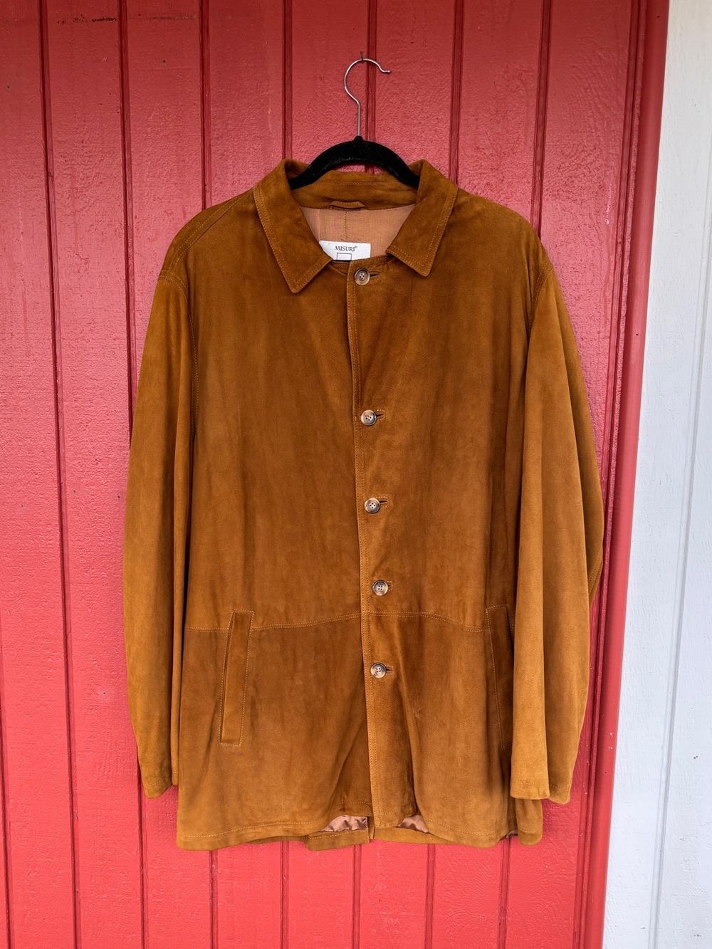 Mens Suede Button-Front Jacket in Cognac